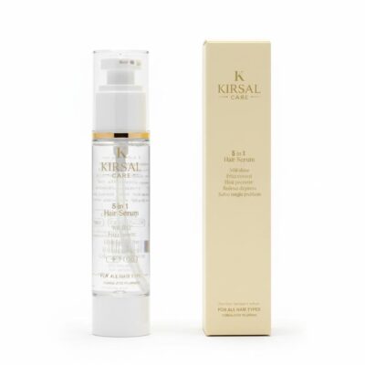 “5 in 1 Hair Serum enriched with argan oil, keratin, biotin, vitamin E, and jojoba oil — adds shine, protects from heat, controls frizz, removes dryness, and solves tangle problems